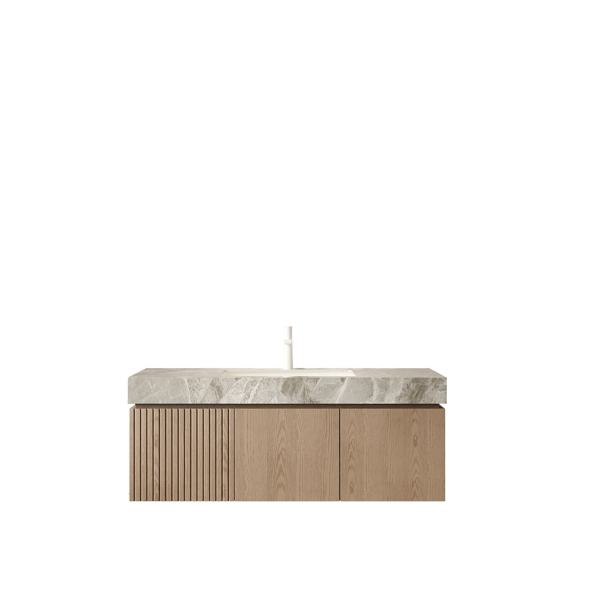 MURI 48" Bathroom Vanity&Sink, Floating Plywood Storage Cabinet with Drawer&Doors, Light Gray Sintered Stone Top&Ceramic Basin with 1 Pre-drilled Faucet Hole, Pre-assembled, Heidelberg Woodgrain Color