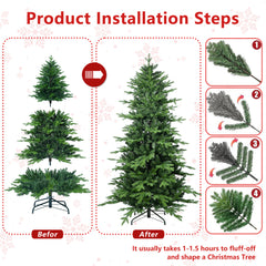 5FT Green PVC+PE Christmas Tree with 1488 Tips – Full & Lush Hinged Tree with Metal Stand, Easy Assembly, Realistic Mixed Needle Design