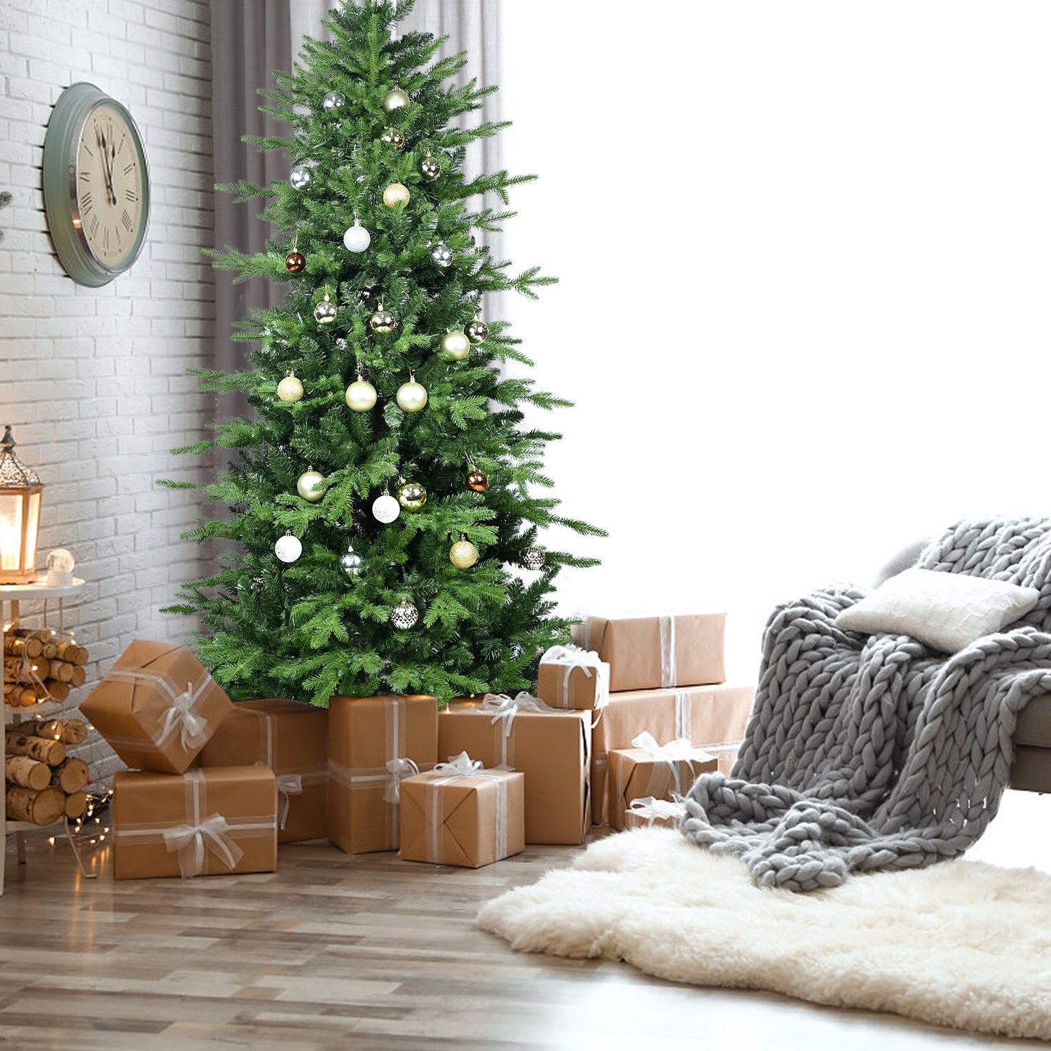 5FT Green PVC+PE Christmas Tree with 1488 Tips – Full & Lush Hinged Tree with Metal Stand, Easy Assembly, Realistic Mixed Needle Design
