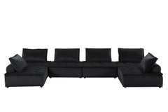 Aveline 160"W Black Velvet 6-Seater U-Shape Modular Sectional Sofa