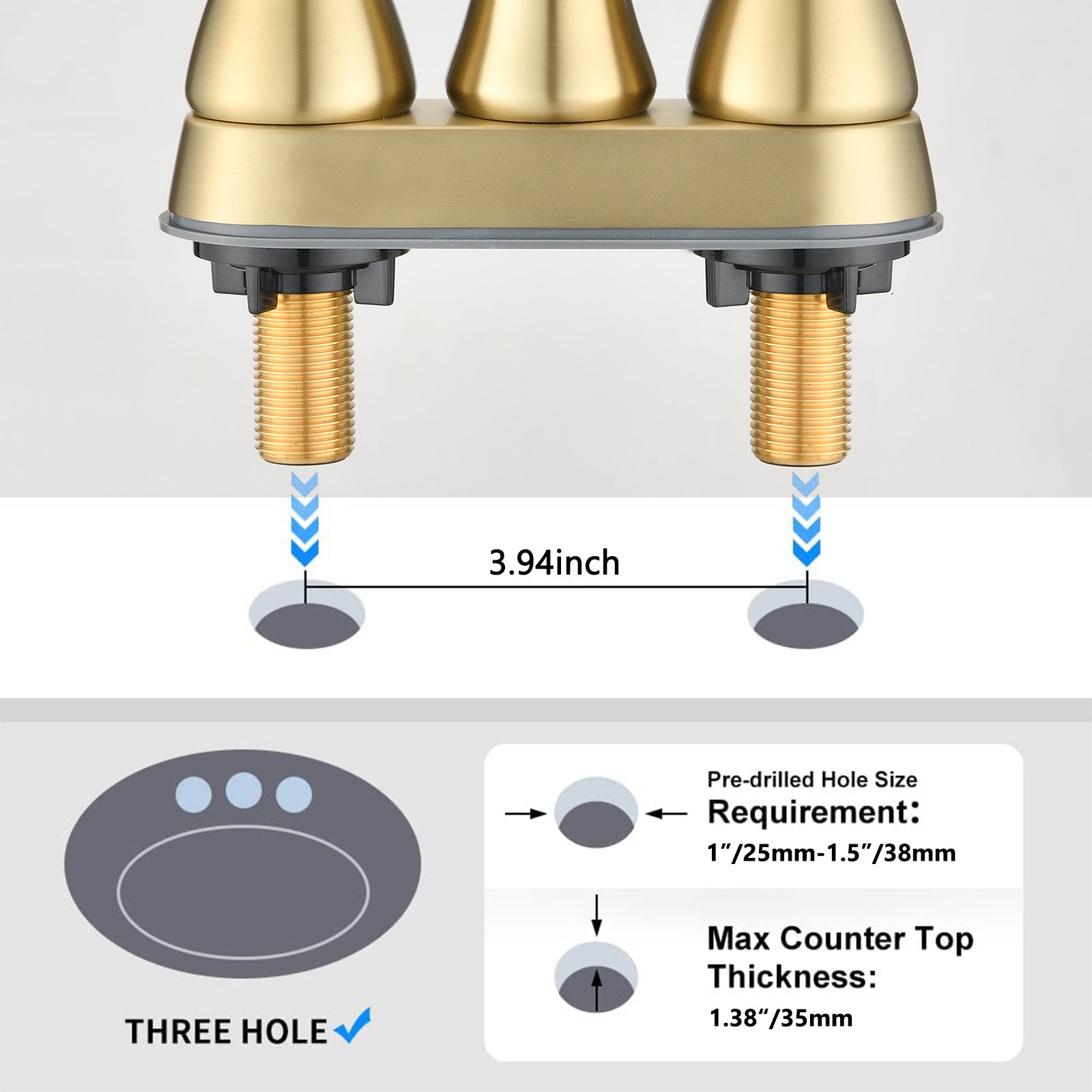 2-Handle Bathroom Sink Faucet with Pop-up Drain Brushed Golden