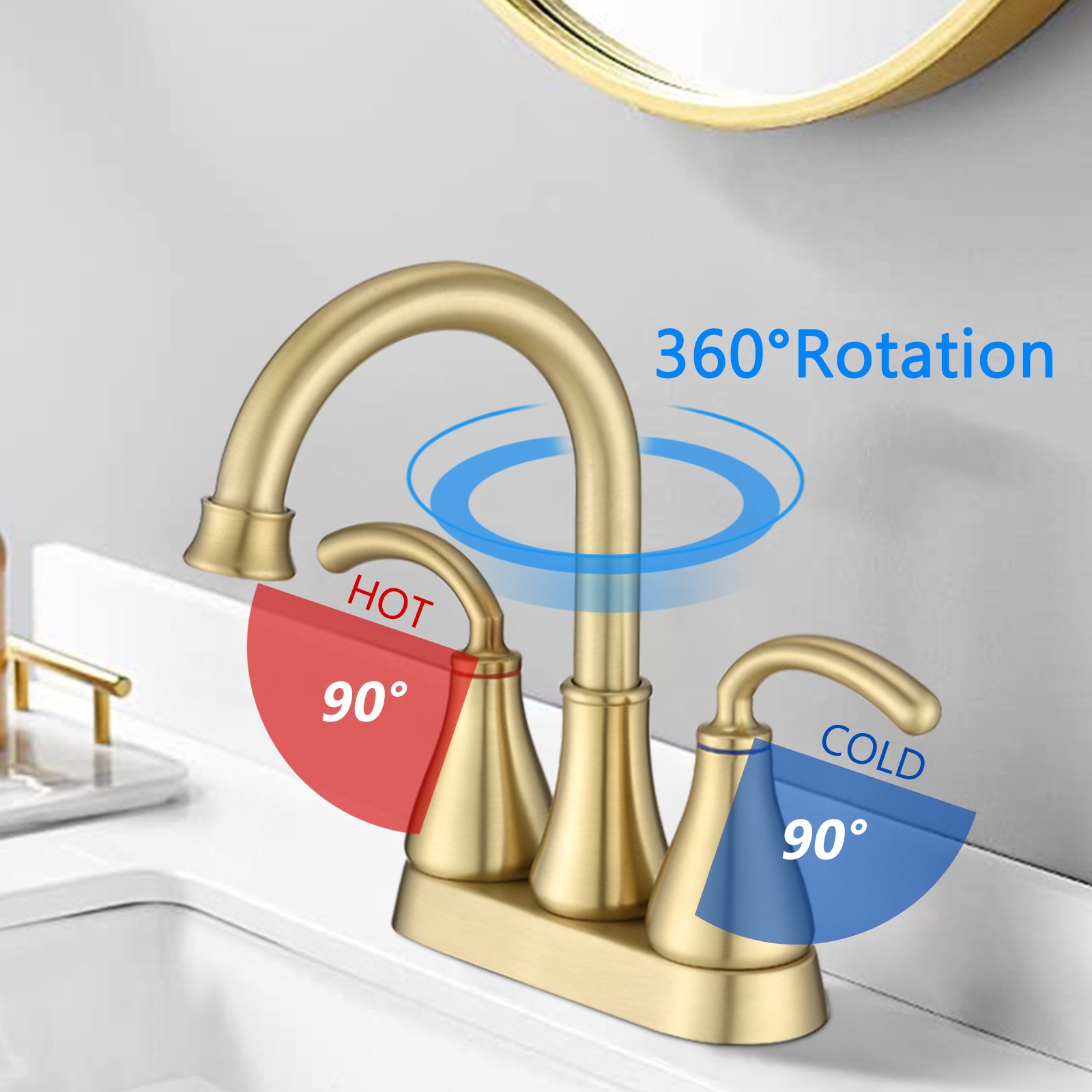 2-Handle Bathroom Sink Faucet with Pop-up Drain Brushed Golden