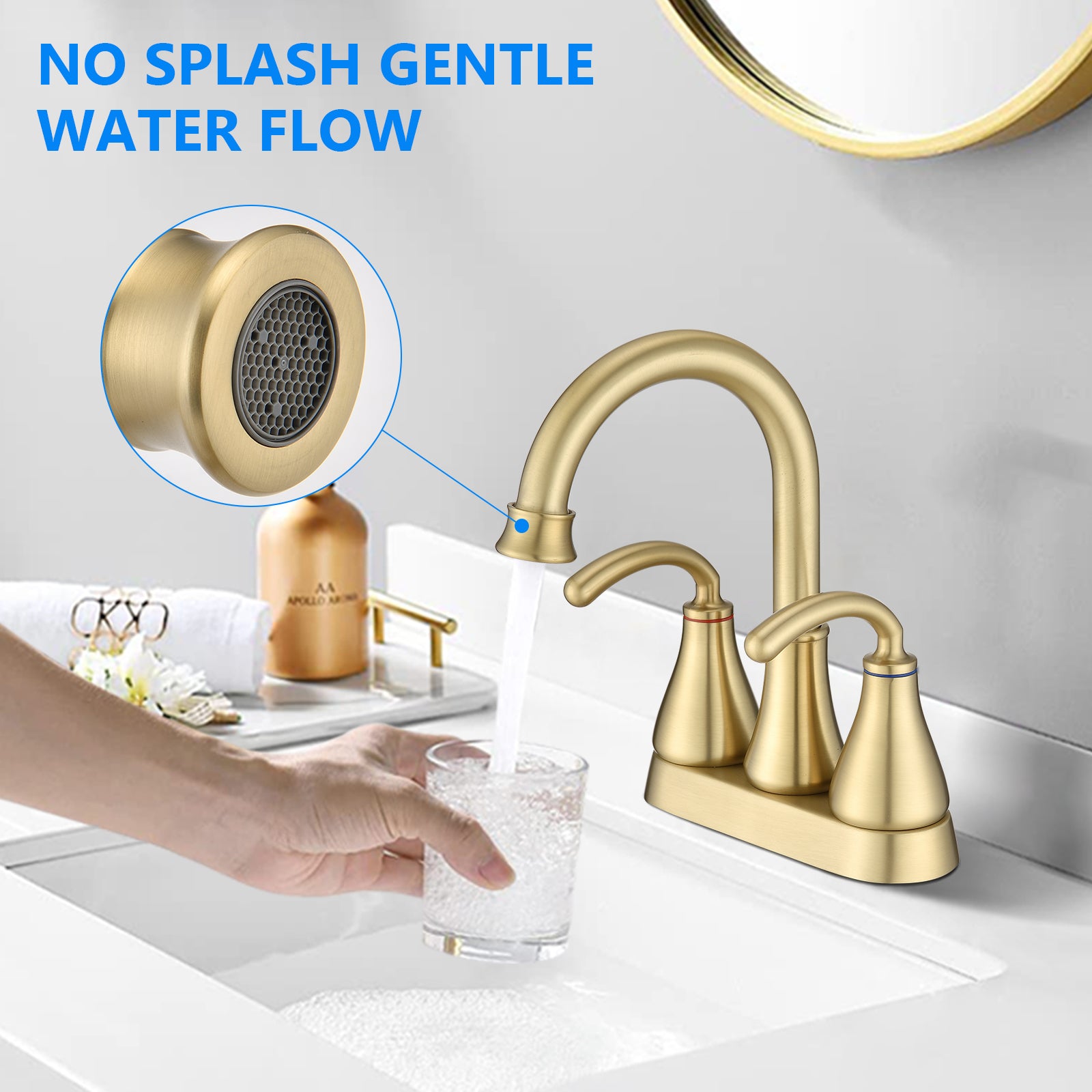 2-Handle Bathroom Sink Faucet with Pop-up Drain Brushed Golden