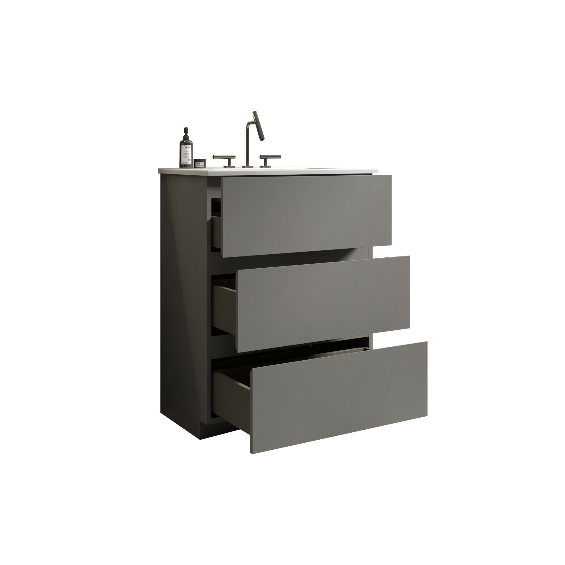 TIA 24" Gray Bathroom Vanity with Sink with 3 Faucet Holes, Large Storage Freestanding Bathroom Vanity for Modern Bathroom, One-Piece White Sink Basin without Drain and Faucet, Pre-assembled
