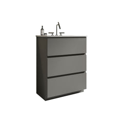 TIA 24" Gray Bathroom Vanity with Sink with 3 Faucet Holes, Large Storage Freestanding Bathroom Vanity for Modern Bathroom, One-Piece White Sink Basin without Drain and Faucet, Pre-assembled