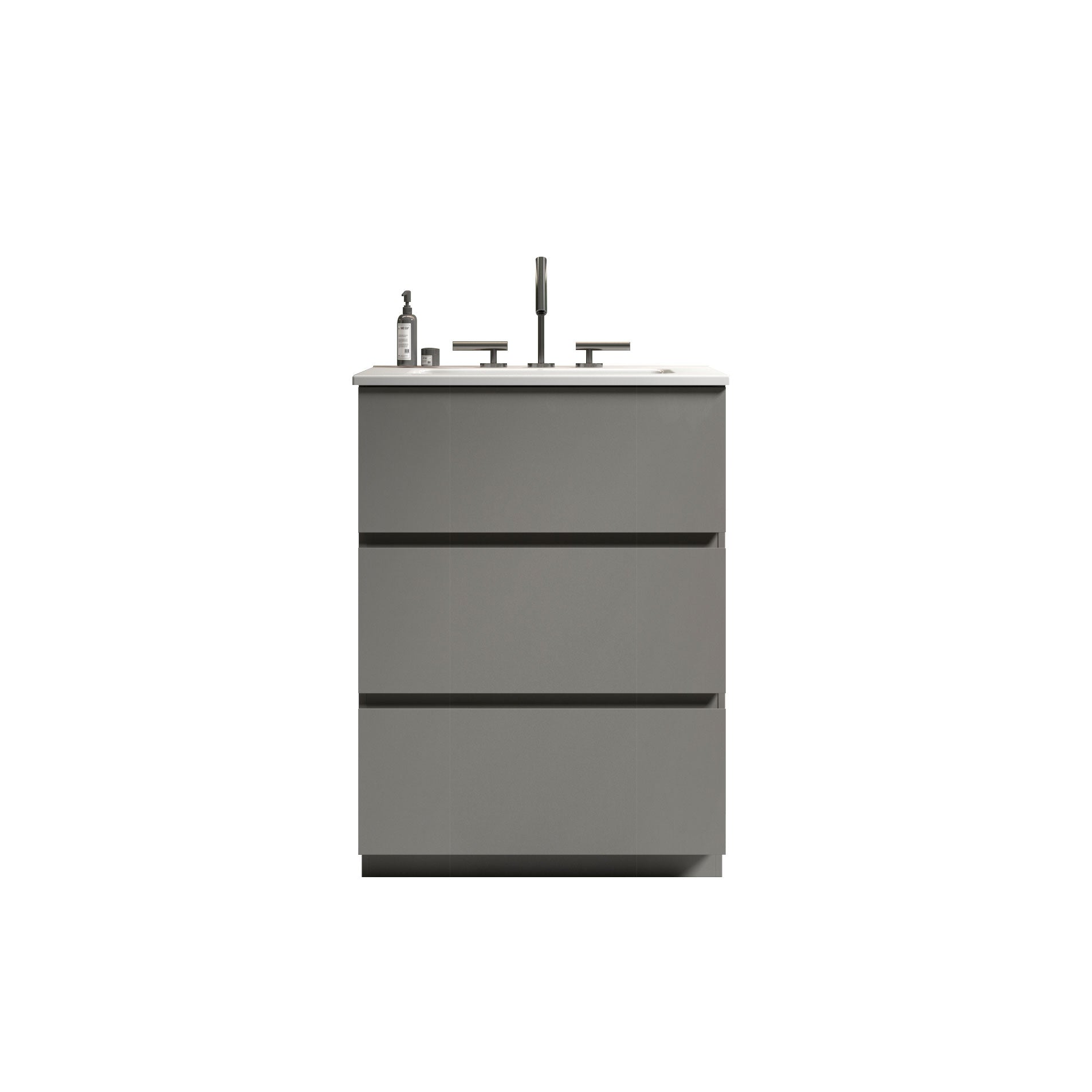 TIA 24" Gray Bathroom Vanity with Sink with 3 Faucet Holes, Large Storage Freestanding Bathroom Vanity for Modern Bathroom, One-Piece White Sink Basin without Drain and Faucet, Pre-assembled