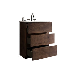 TIA 24" Walnut  Bathroom Vanity with Sink with 3 Faucet Holes, Large Storage Freestanding Bathroom Vanity for Modern Bathroom, One-Piece White Sink Basin without Drain and Faucet, Pre-assembled