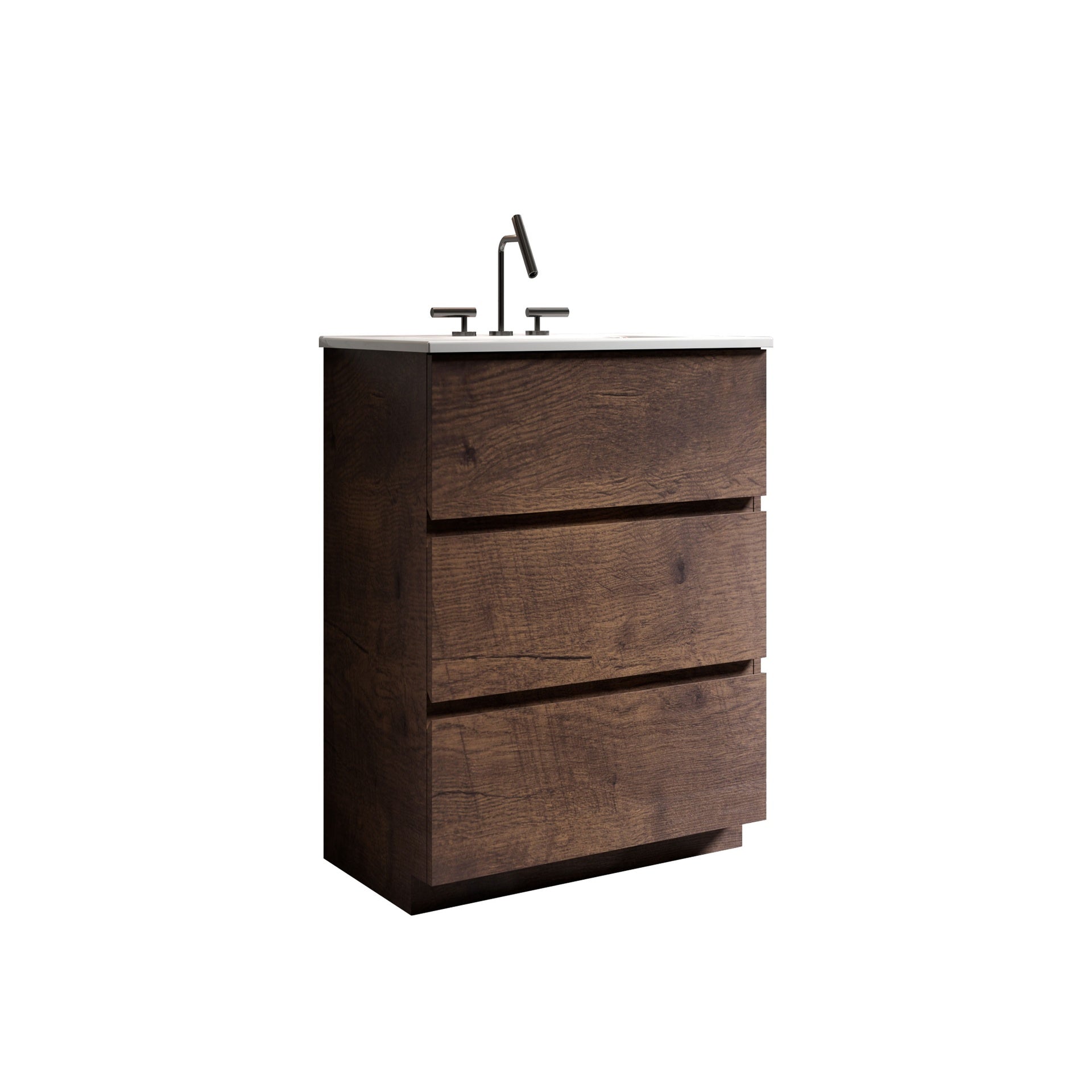 TIA 24" Walnut  Bathroom Vanity with Sink with 3 Faucet Holes, Large Storage Freestanding Bathroom Vanity for Modern Bathroom, One-Piece White Sink Basin without Drain and Faucet, Pre-assembled