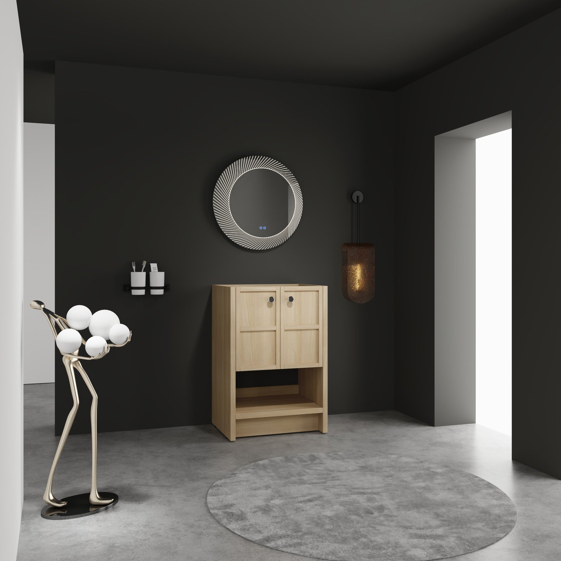 24" Freestanding Bathroom Vanity, 2-Soft Closing Door, Oak, Plywood (Excluding Sink)