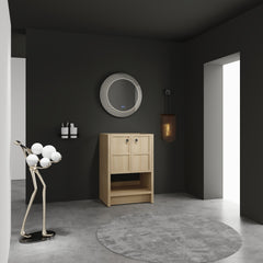 24" Freestanding Bathroom Vanity, 2-Soft Closing Door, Oak, Plywood (Excluding Sink)
