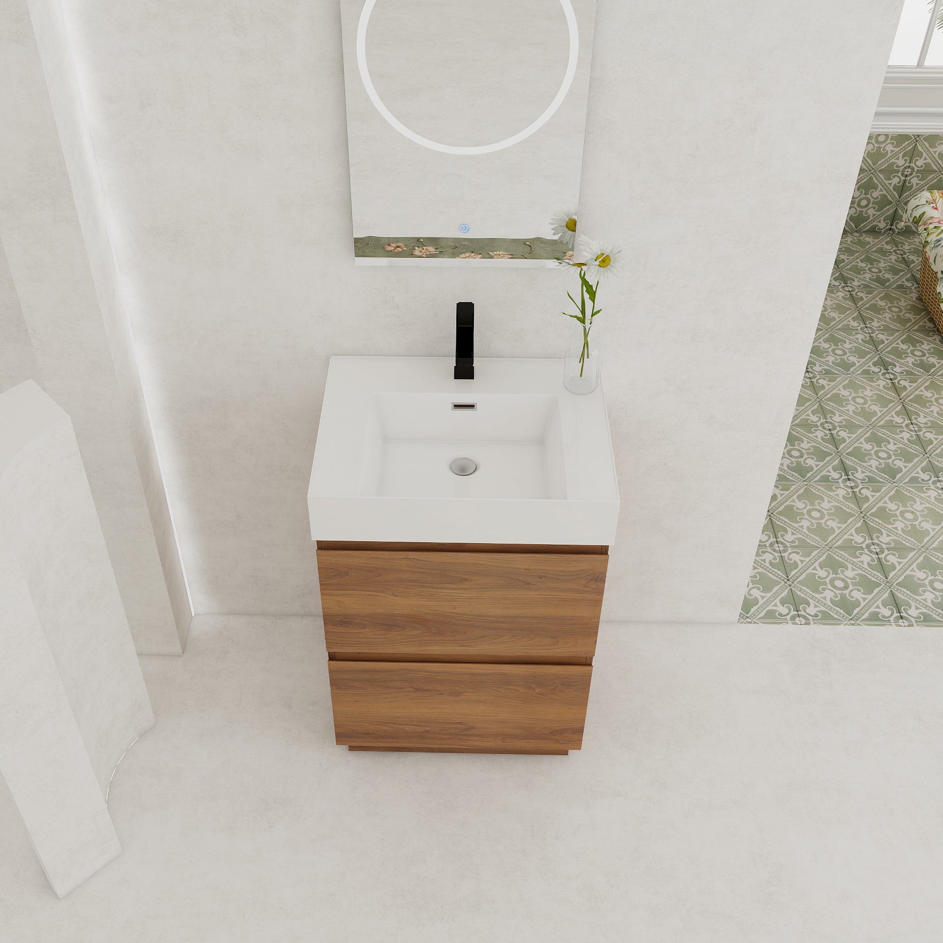24" Bathroom Vanities with Single Sink Combo, Modern Undermount Bathroom Sink Cabinet with Double drawer, Freestanding Bathroom Sink Cabinet,Engineering wood,Brown