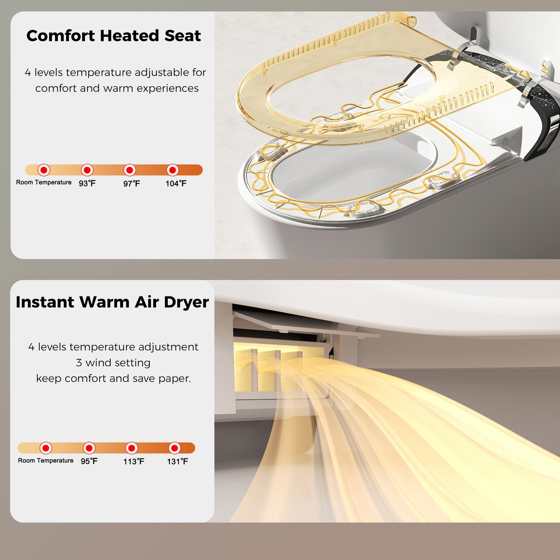 Starry Night Light Smart Toilet with Bidet Built In, Modern Design For  Bathroom, Auto Open/Close Seat, Foot Sensor, LED Display,Night Light, Warm Water & Dryer,Matte Grey