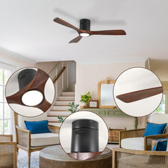 52 Inch Ceiling Fan with Light, 3 Solid Wood Blades,Remote Control,6-speed Reversible DC Motor for Bed Room,Dining Room,Living Room.