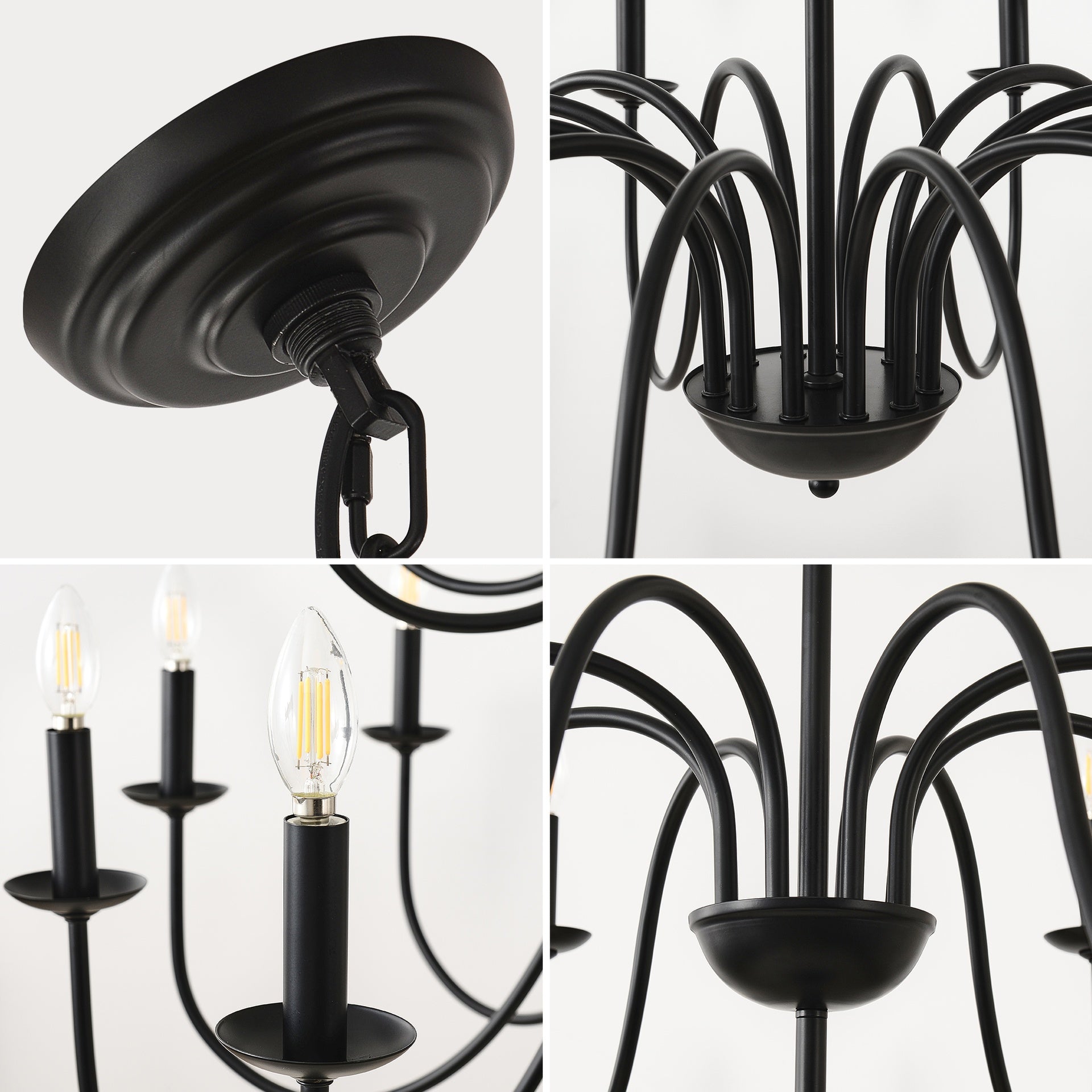 Farmhouse Chandelier, Black Metal Chandeliers  Light Fixtures Industrial for High Ceiling Living Dining Room Foyer. Adjustable Height-E12
