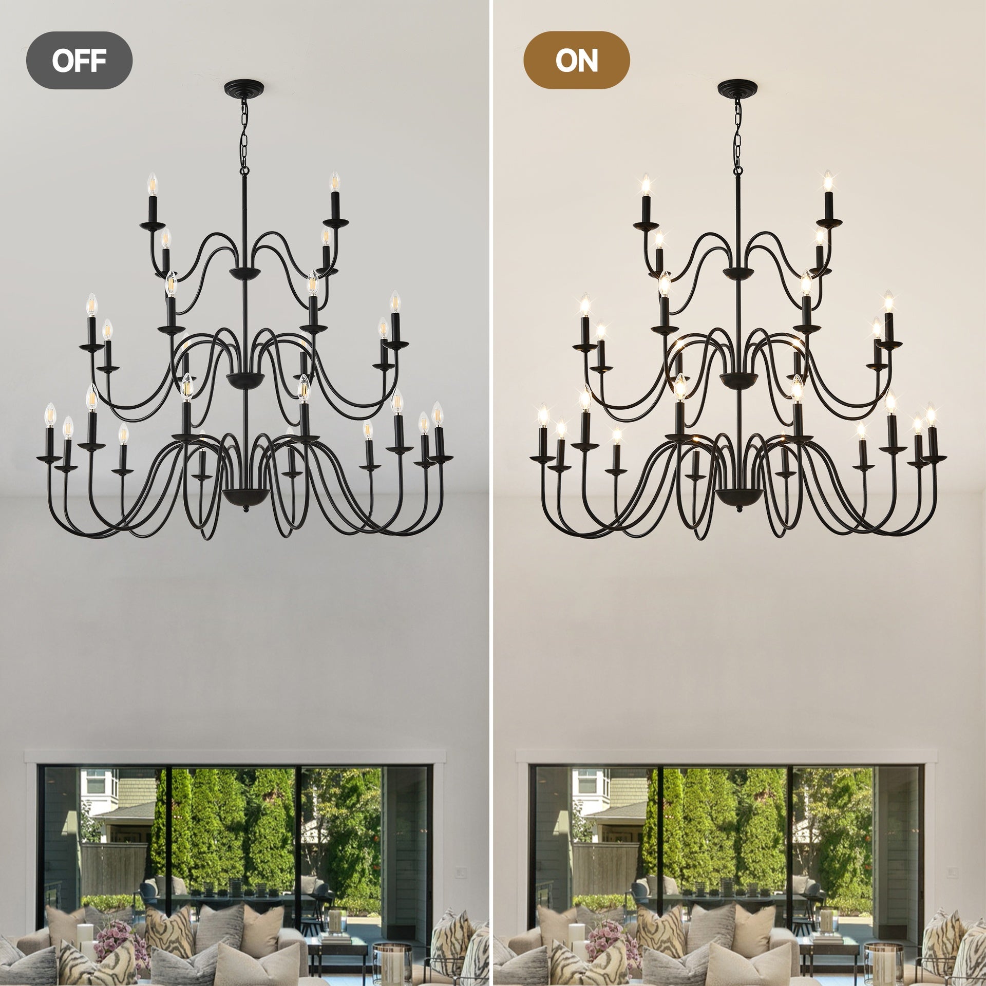 Farmhouse Chandelier, Black Metal Chandeliers  Light Fixtures Industrial for High Ceiling Living Dining Room Foyer. Adjustable Height-E12