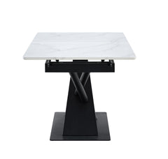 Modern Dining Table with White Marble MDF Veneer Paper Tabletop and Geometric X-Frame Metal Spray-Painted Legs, Sturdy Metal Base for Contemporary Kitchen or Dining Room (White Marble, 1 Table)