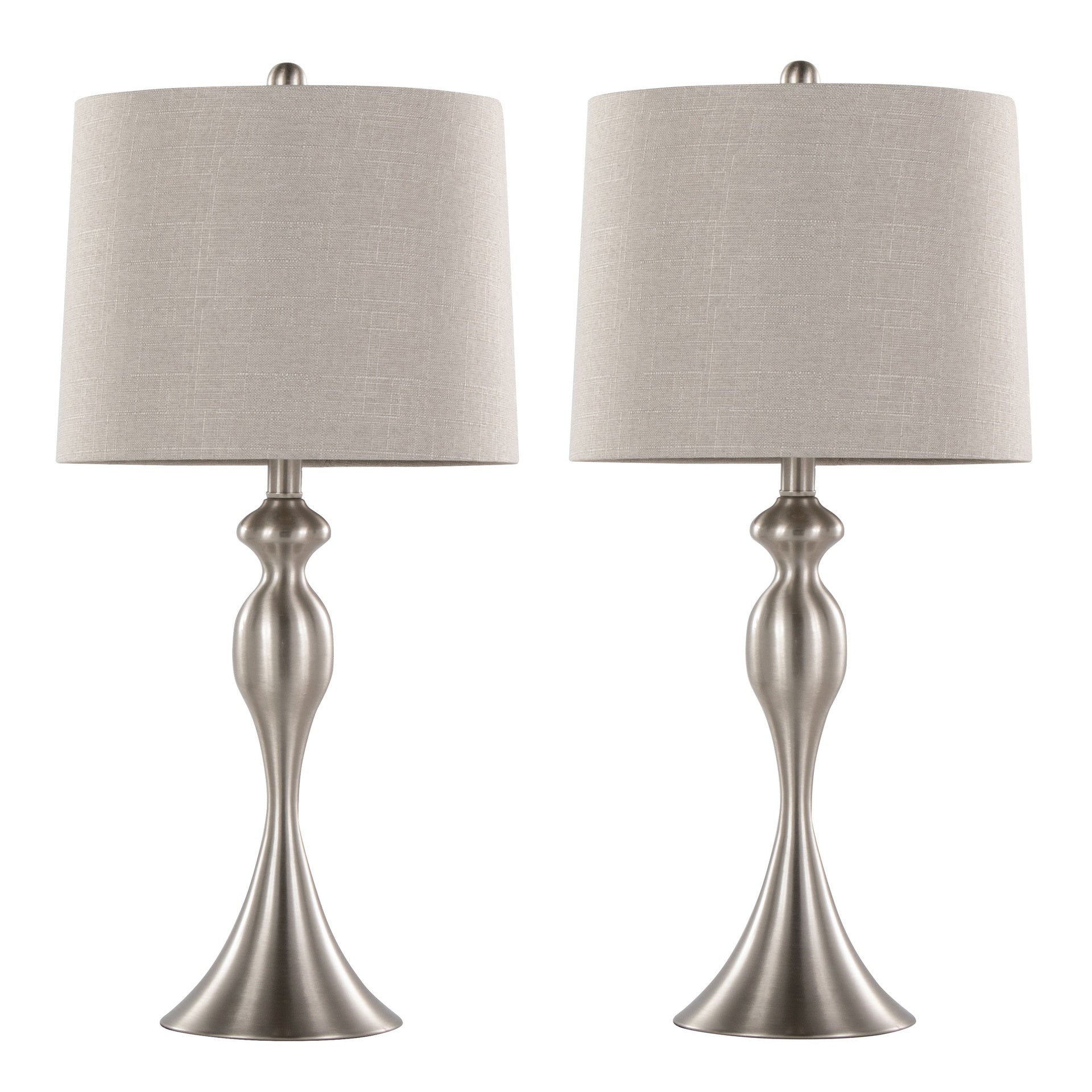 Ashland 27" Contemporary Metal Table Lamp in Brushed Nickel with Grey Textured Linen and Brushed Nickel Laser Cut Shade from Grandview Gallery by LumiSource - Set of 2