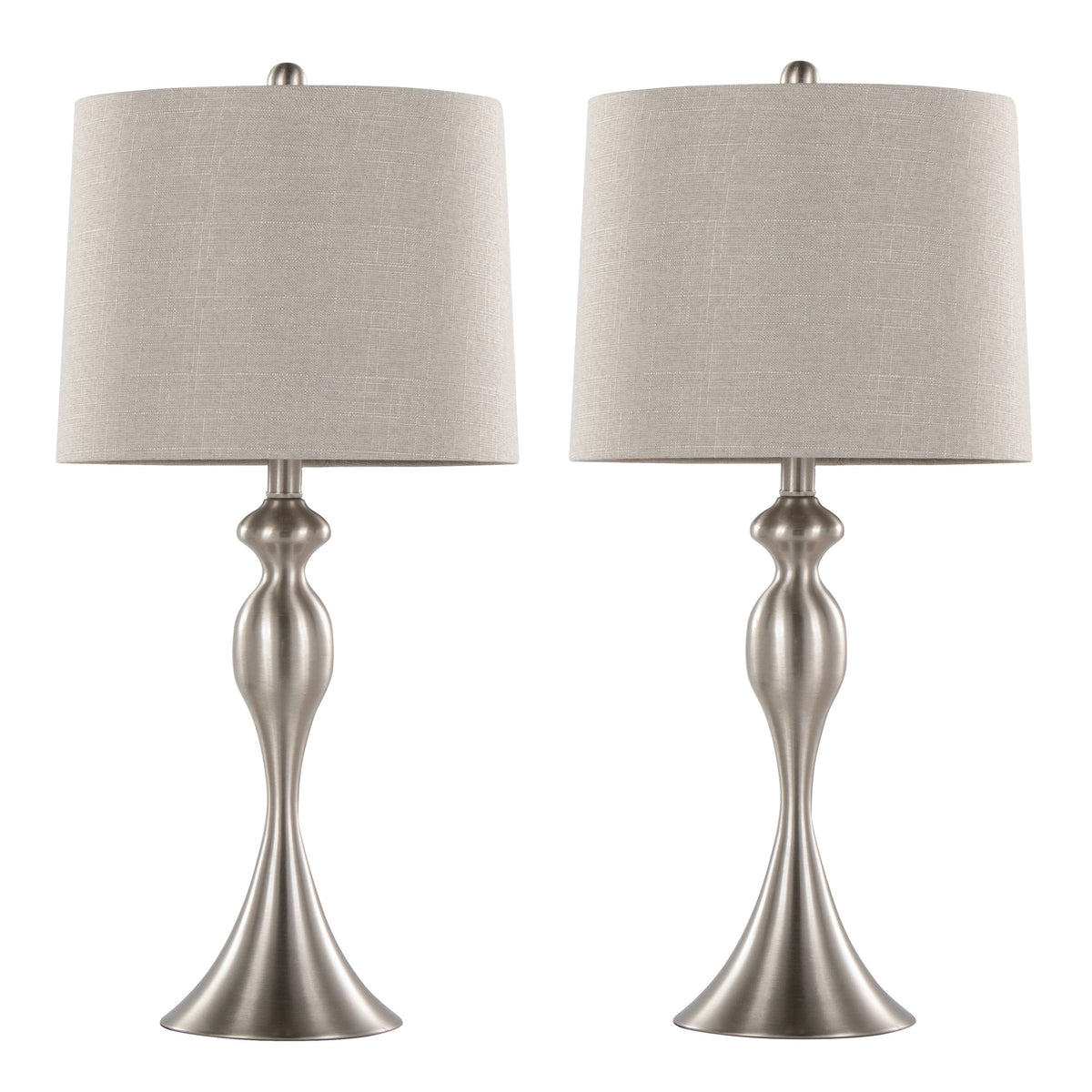 Ashland 27" Contemporary Metal Table Lamp in Brushed Nickel with Grey Textured Linen and Brushed Nickel Laser Cut Shade from Grandview Gallery by LumiSource - Set of 2