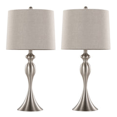 Ashland 27" Contemporary Metal Table Lamp in Brushed Nickel with Grey Textured Linen and Brushed Nickel Laser Cut Shade from Grandview Gallery by LumiSource - Set of 2