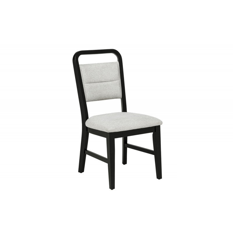 Contemporary Dining Chair Set of 2, Polyester Fabric Kitchen Side Chair Wood Frame Curved Back Design, Black/Gray
