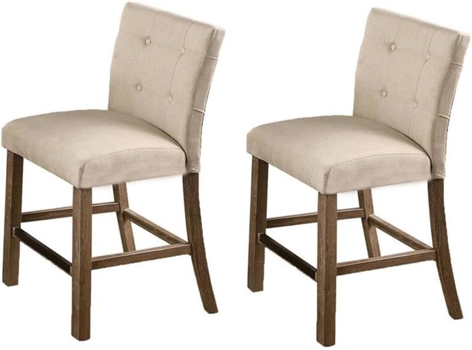 Set of 2 Upholstered Counter Dining Chair, Tufted Back Padded Seat Dining Room Kitchen Stool with Footrest, Light Gray