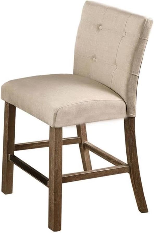Set of 2 Upholstered Counter Dining Chair, Tufted Back Padded Seat Dining Room Kitchen Stool with Footrest, Light Gray