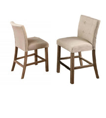 Set of 2 Upholstered Counter Dining Chair, Tufted Back Padded Seat Dining Room Kitchen Stool with Footrest, Light Gray