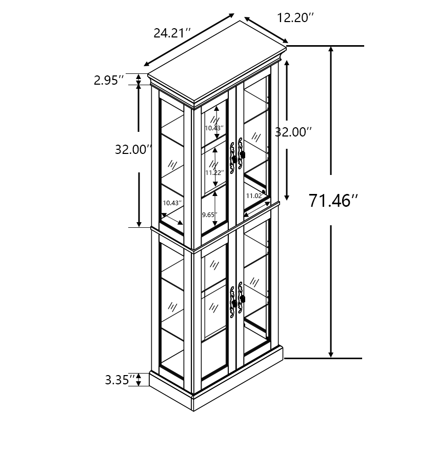 Elegant Lighted Glass Curio Display Cabinet - Wooden Frame Storage for Living Room, Kitchen & Pantry - Includes Light Bulb - Ideal for Wine, Toys & Collectibles - Black