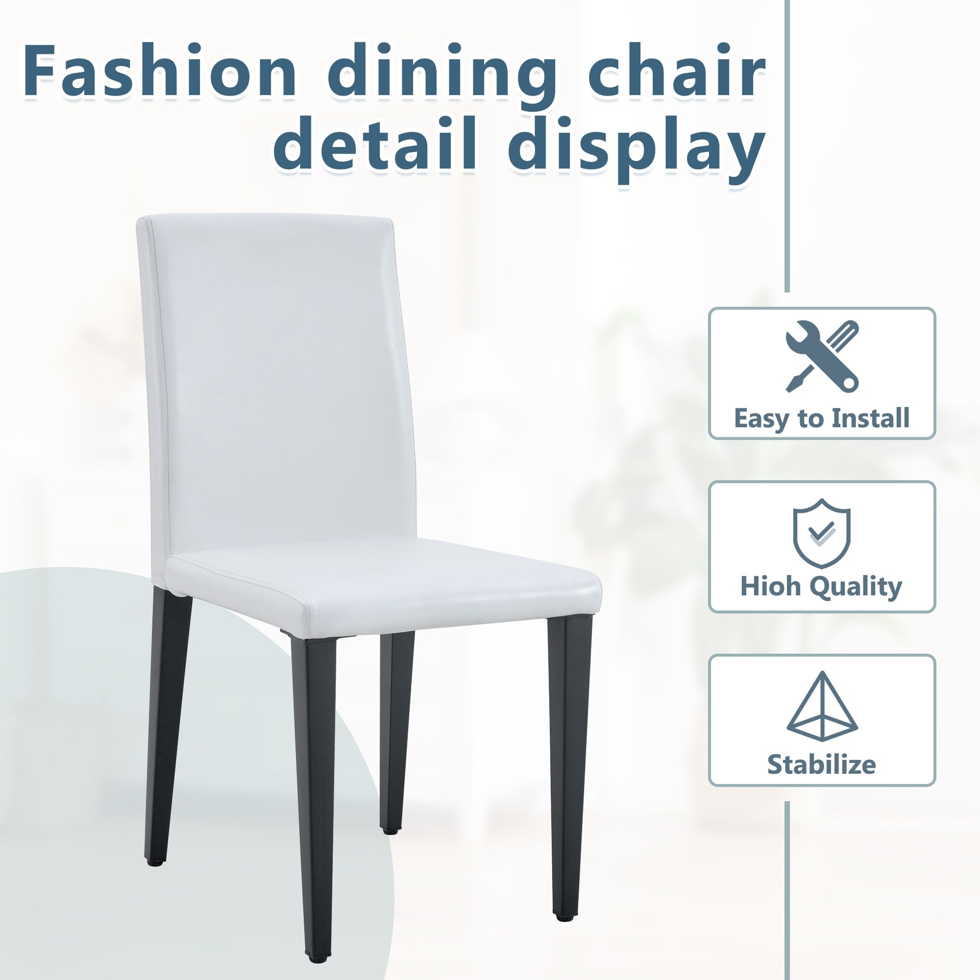 White PU Dining Chairs: 35.4" High, 18.5" Ergonomic Backrest, 17"×16" Sponge Seat, Perfect for Dining Room, Home Office & Living Space, Stylish & Comfortable.Black Metal Leg.