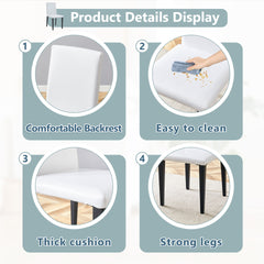 White PU Dining Chairs: 35.4" High, 18.5" Ergonomic Backrest, 17"×16" Sponge Seat, Perfect for Dining Room, Home Office & Living Space, Stylish & Comfortable.Black Metal Leg.