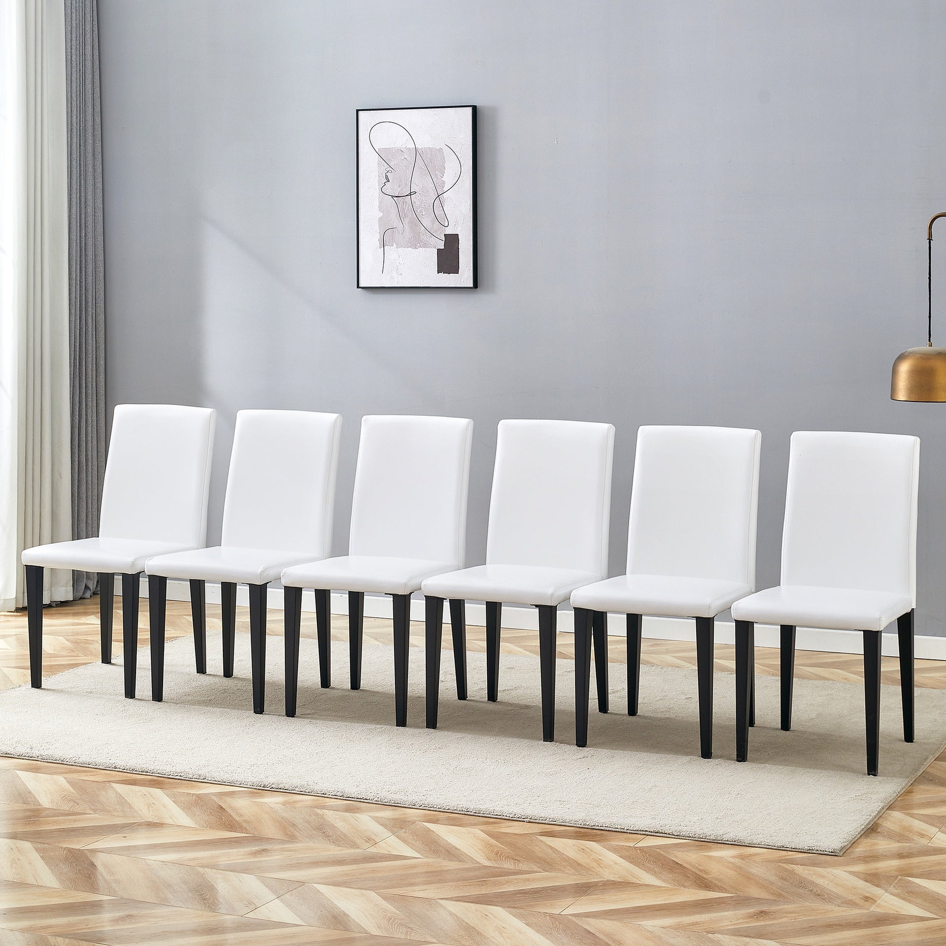 White PU Dining Chairs: 35.4" High, 18.5" Ergonomic Backrest, 17"×16" Sponge Seat, Perfect for Dining Room, Home Office & Living Space, Stylish & Comfortable.Black Metal Leg.