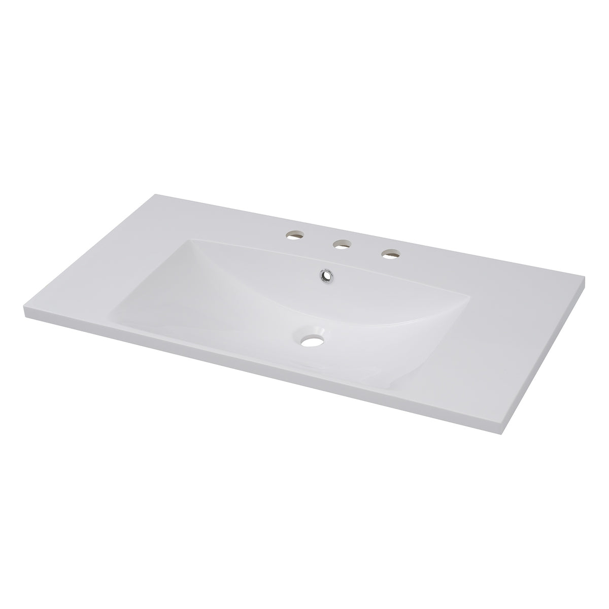 36''x18'' Bathroom Sink with Three Holes (8" Centerset), Resin Bathroom Vanity Sink Top with Overflow, Drop in Bathroom Vessel Sink Rectangle Ideal for Small Spaces, White