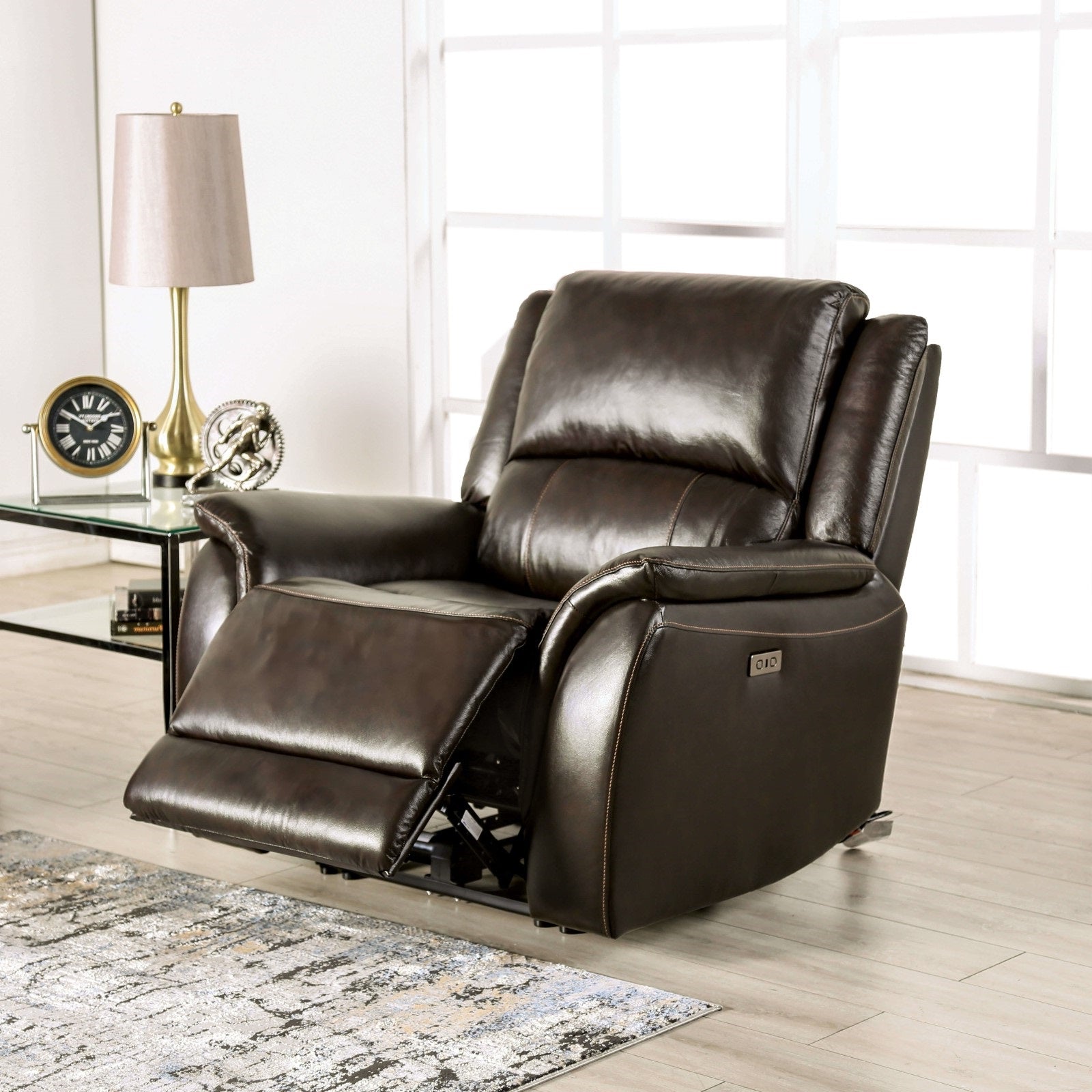 Transitional Style 1pc Power Recliner Fully Upholstered Pillow Top Arms Espresso Finish Primary Living Room