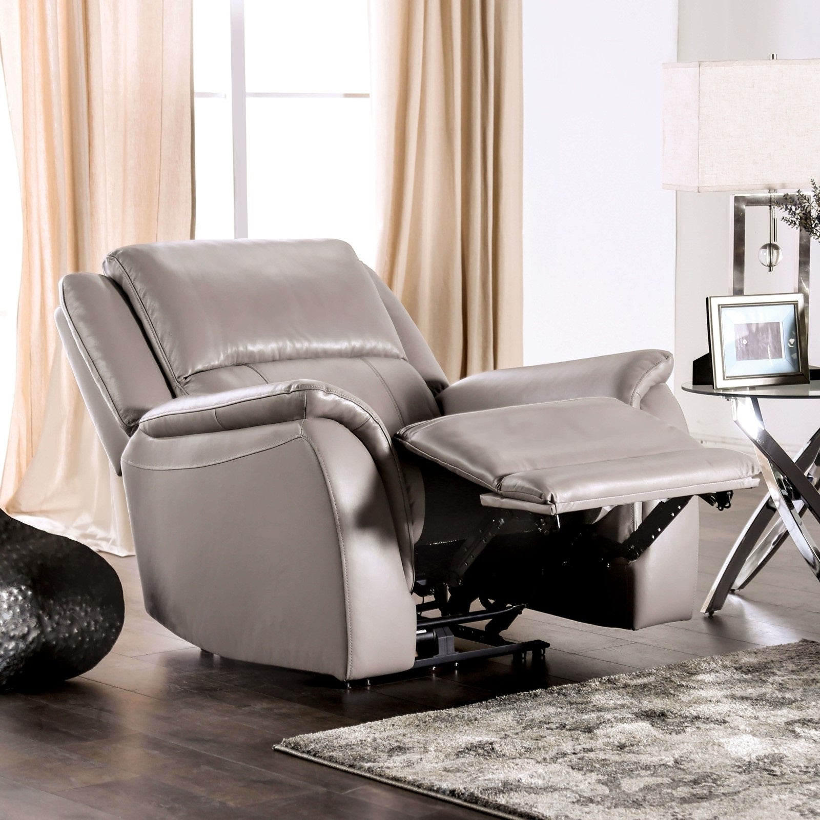 Light Gray Finish Transitional Style 1pc Power Recliner Fully Upholstered Pillow Top Arms Wall hunger Design Hardwood Frame Primary Living Room