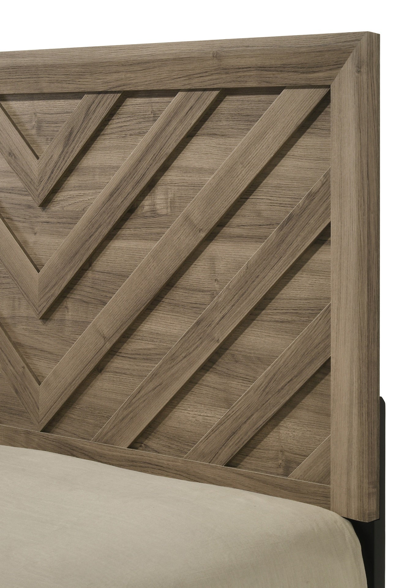 1pc King Size Chevron-patterned Headboard Bed Light Brown Warm Wood Finish Wooden Bedroom Furniture