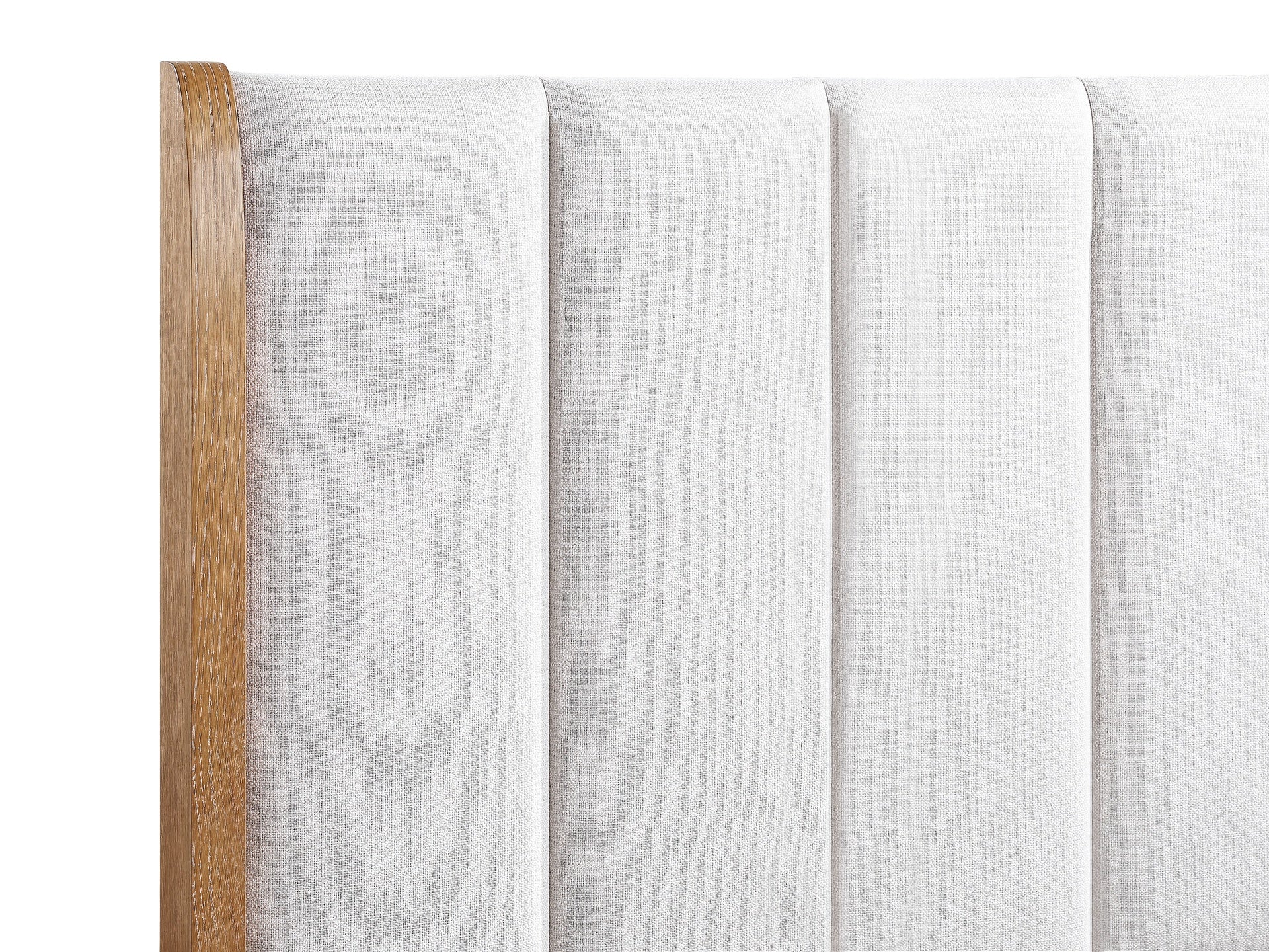 1pc Queen Bed Beautifully Off-White Upholstered Headboard Fram Rich Natural Wood Finish Brown Wooden Bedroom Furniture
