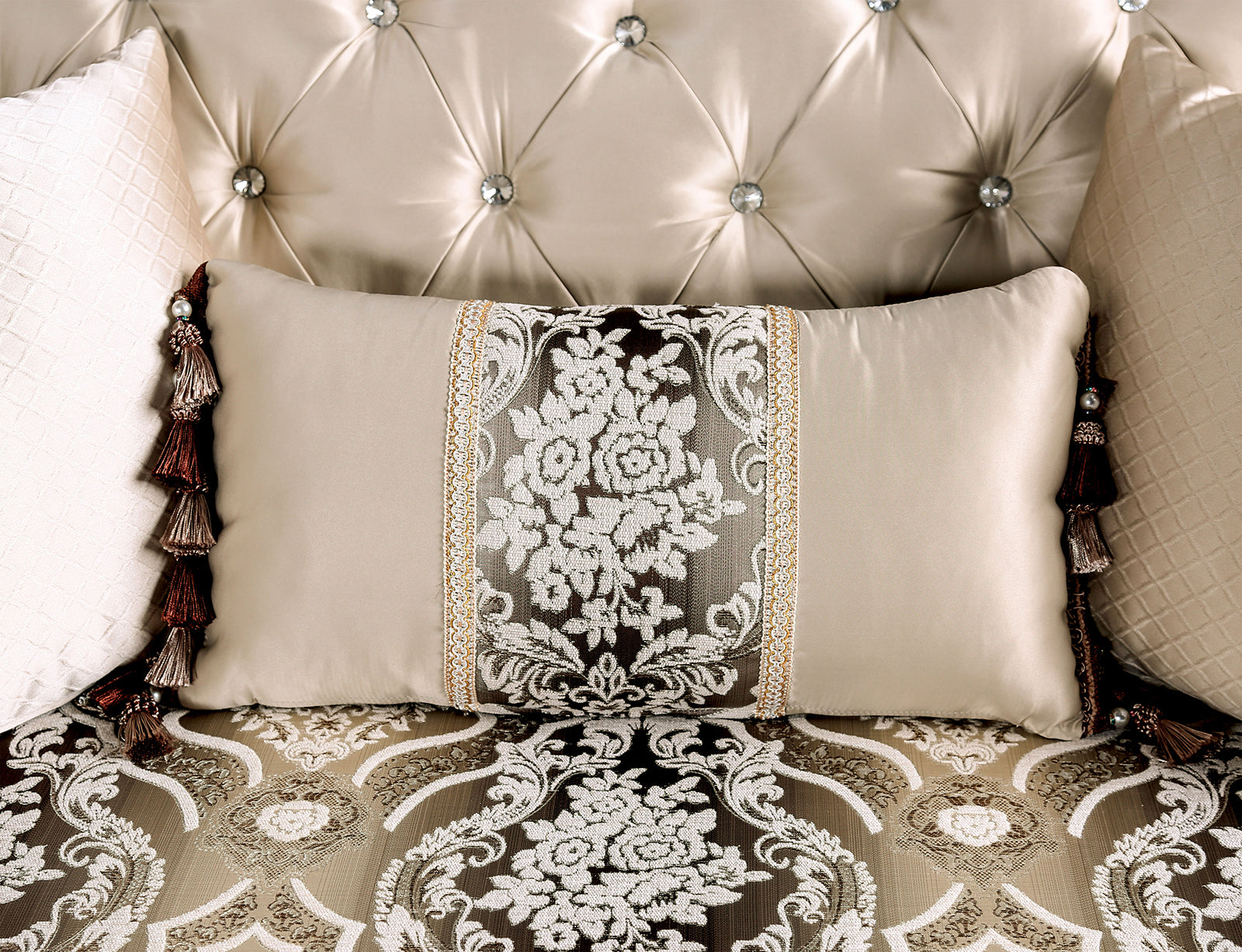 Dark Cherry And Beige Finish Traditional Style 1pc Chair Rolled Arms Edge Bracket Feet Curved Details Accent Pillow