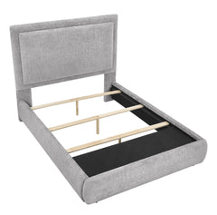 1pc Queen Size Luxurious Bed Frame Upholstered in a Soft Chenille Fabric High Padded Headboard Sleek Footboard Features Integrated Functionality Offering Hidden Storage Bedroom Furniture Pewter Color