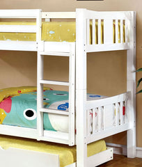 Transitional Style Wooden Bunk Bed Twin Over Twin Attached Footboard Ladder Rails And Lock Joint White  Trundle-Included