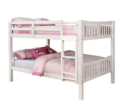 White Finish Full Over Full Bunk Bed Transitional Style Attached Ladder Upper Bed Rails Trundle-Included