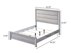 1pc Queen Panel Bed Plush Channel Tufted Headboard Neutral Gray Driftwood Finish Contemporary Design