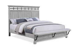 1pc Rustic Charm Footboard Bench Panel King Bed Soft Greige Natural Wood Grain Solid Wood