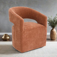 Rustic Orange Finish Contemporary Style 1pc Arm Chair With Caster Barrel Back Design Neutral Textured Fabric Primary Living Room