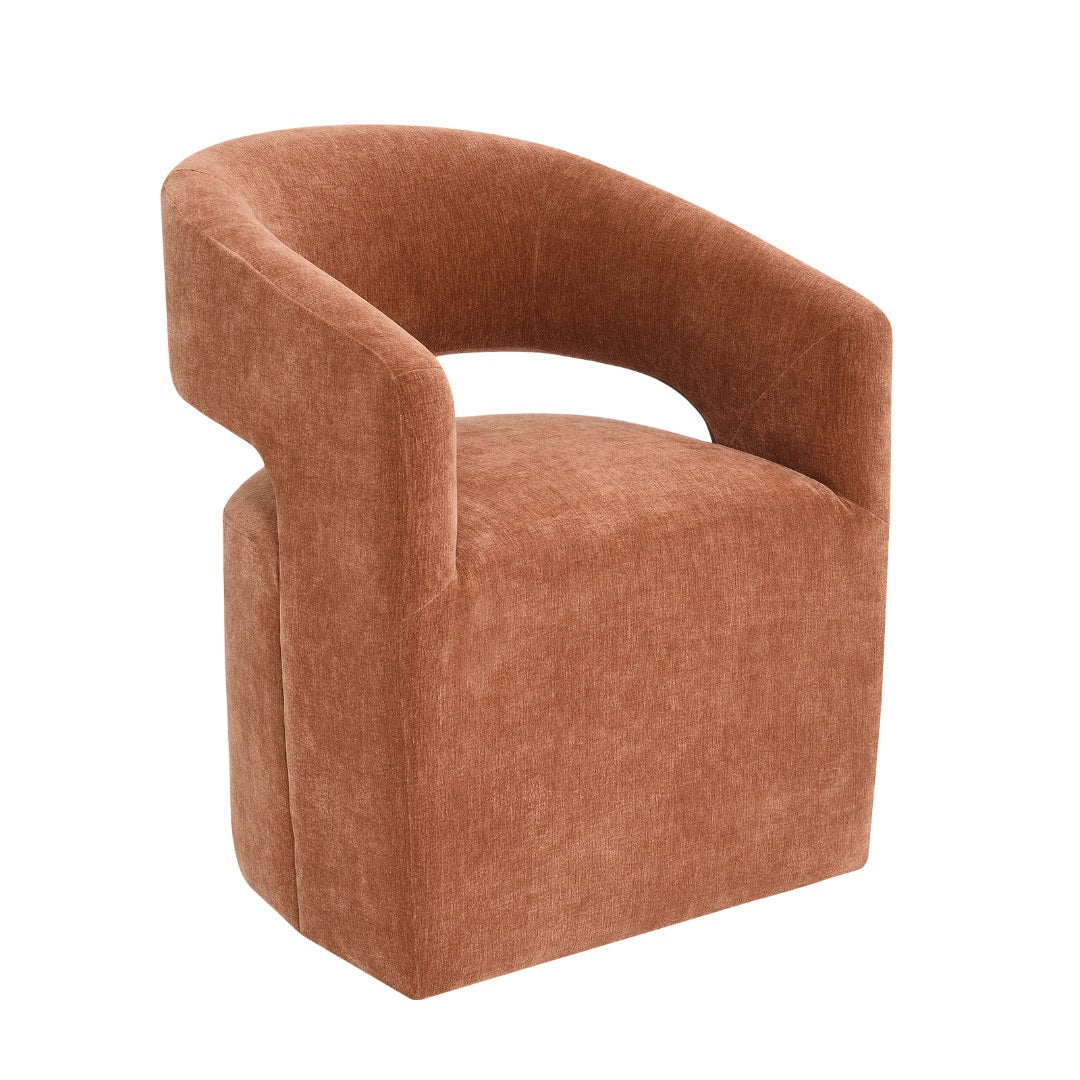Rustic Orange Finish Contemporary Style 1pc Arm Chair With Caster Barrel Back Design Neutral Textured Fabric Primary Living Room