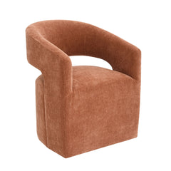 Rustic Orange Finish Contemporary Style 1pc Arm Chair With Caster Barrel Back Design Neutral Textured Fabric Primary Living Room