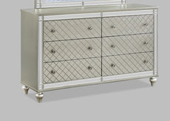 1pc Glam 6-Drawer Bedroom Dresser Diamond Patterned Drawer Fronts Silver Finish