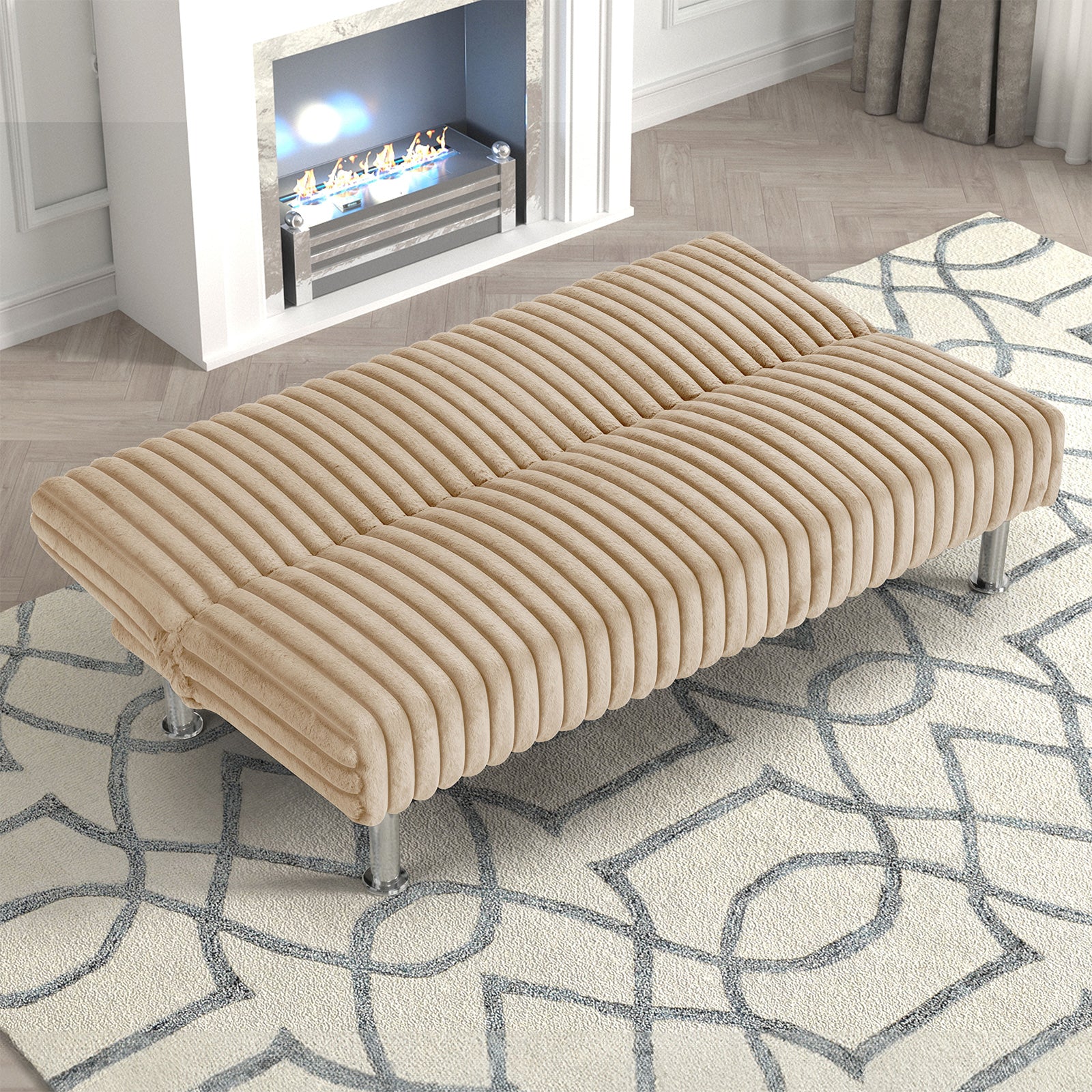 Futon Sofa Contemporary Style Easy Convert Into Bed With Extra Support Leg Armless Chrome Finish Base Legs Taupe Finish