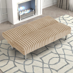 Futon Sofa Contemporary Style Easy Convert Into Bed With Extra Support Leg Armless Chrome Finish Base Legs Taupe Finish