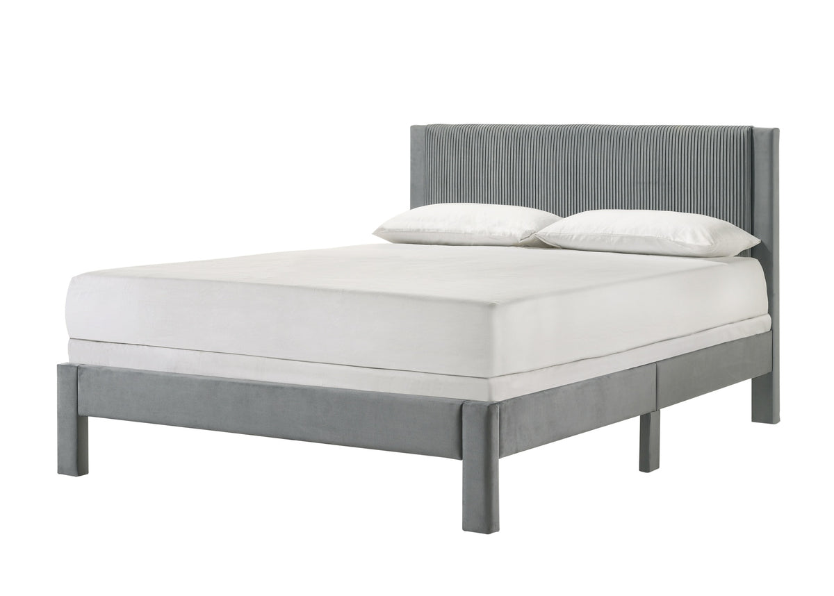 1pc Contemporary Plush Upholstered Headboard Ribbed Texture Low-profile Frame Unobtrusive Legs Full Platform Bed Light Gray Bedroom Furniture