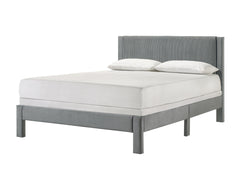1pc Contemporary Plush Upholstered Headboard Ribbed Texture Low-profile Frame Unobtrusive Legs Full Platform Bed Light Gray Bedroom Furniture